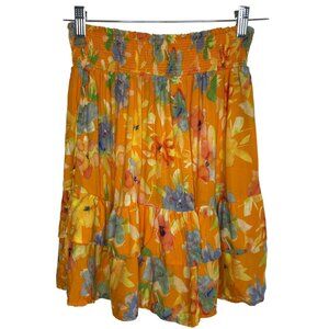 Cynthia Rowley Womens Floral Tiered Skirt Orange‎ Multicolor Smocked Waist M